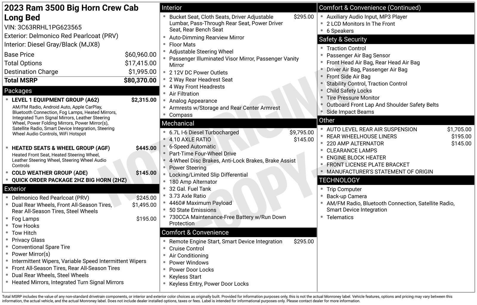 2023 RAM 3500 Big Horn Crew Cab 4x4 8' Box