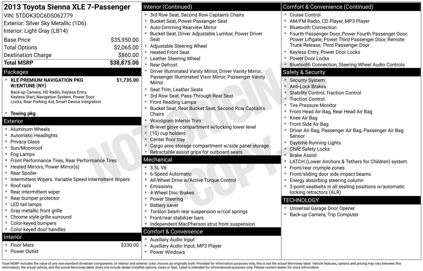 2013 Toyota Sienna XLE 7 Passenger