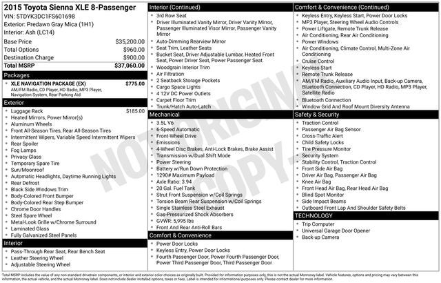 2015 Toyota Sienna XLE 8 Passenger