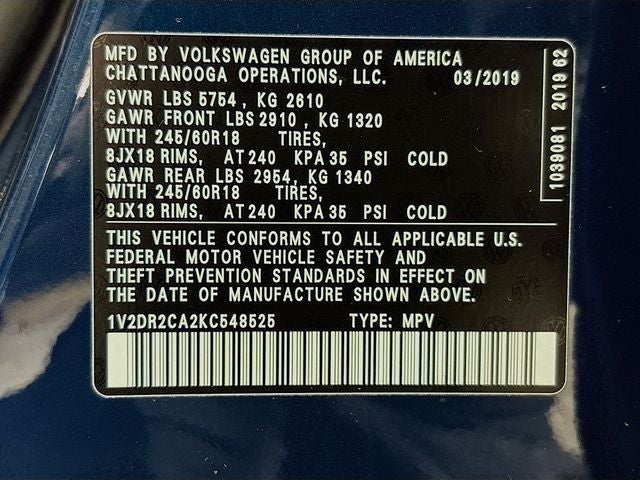 2019 Volkswagen Atlas 3.6L V6 SE