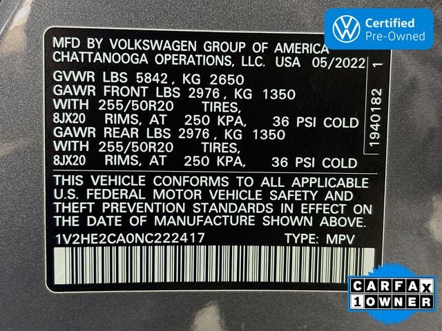 2022 Volkswagen Atlas Cross Sport 3.6L V6 SE w/Technology