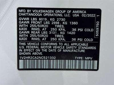 2022 Volkswagen Atlas 3.6L V6 SE w/Technology