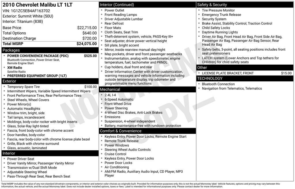 2010 Chevrolet Malibu LT w/1LT