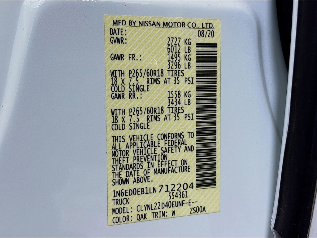 2020 Nissan Frontier Crew Cab SV 4x4