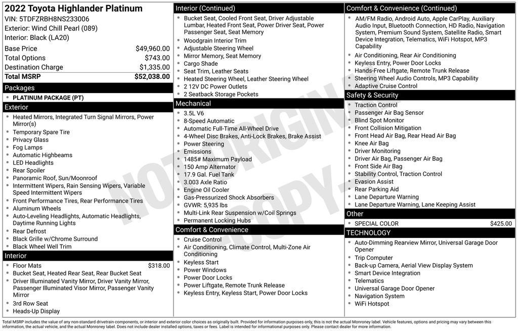 2022 Toyota Highlander Platinum