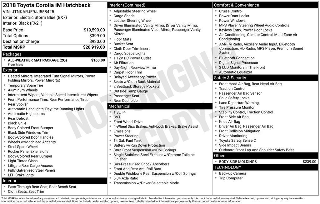 2018 Toyota Corolla iM Manual (Natl)
