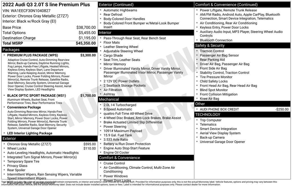2022 Audi Q3 Premium Plus 45 TFSI S line quattro Tiptronic